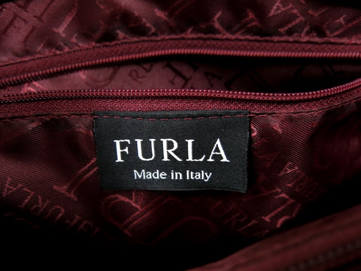 ●超美品●FURLA フルラ●クロコダイル 型押し レザー 本革●2way ショルダー ハンド バッグ●ボルドー●斜め掛け●B5 書類 収納●Js45865の画像8