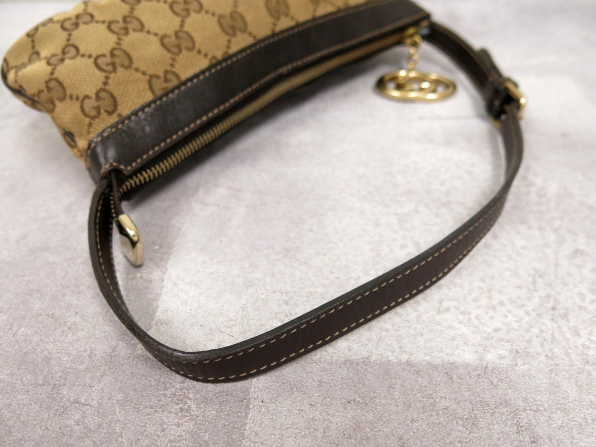 ●超美品●GUCCI グッチ●GGキャンバス カーフ レザー 本革●ハンド バッグ●ブラウン系●ゴールド金具●イタリア製●腕掛け●Js46122の画像5