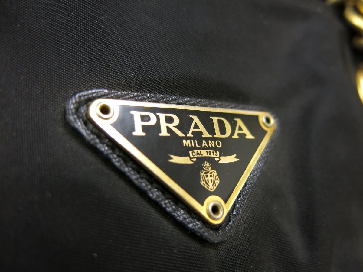 ◆美品◆PRADA プラダ◆ナイロン サフィアーノ レザー 本革◆チェーン ショルダー バッグ◆黒 G金具◆イタリア製◆ヴィンテージ◆A4804の画像8