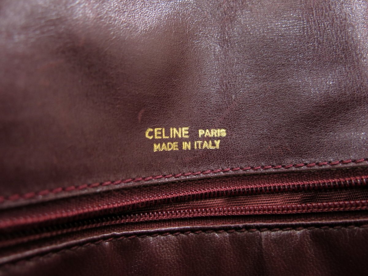 ◆CELINE セリーヌ◆マカダム◆キャンバス カーフ レザー 本革◆ミニ ショルダー バッグ◆ボルドー ゴールド金具◆ヴィンテージ◆A4762の画像10