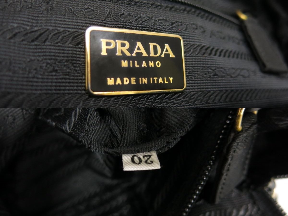 ●超美品●PRADA プラダ●ロゴ刺繍●タッセル●ポコノ ナイロン●ハンド バッグ●黒●ゴールド金具●イタリア製●腕掛け●かばん●Js45846の画像8