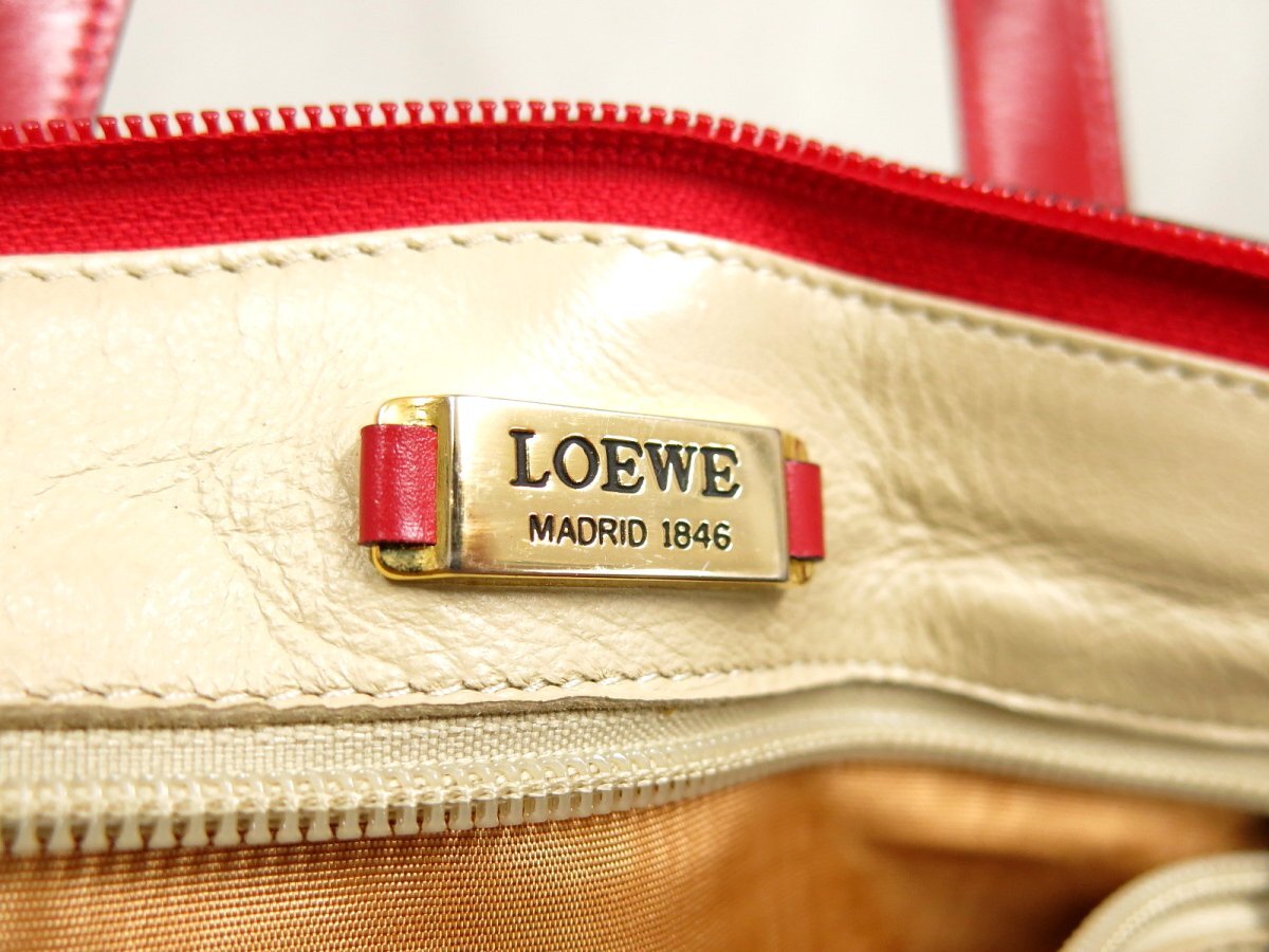 ●超美品●LOEWE ロエベ●アナグラム ●ロゴ型押し●カーフ レザー 本革●ハンド バッグ●赤●腕掛け●収納 かばん●Js45996の画像8