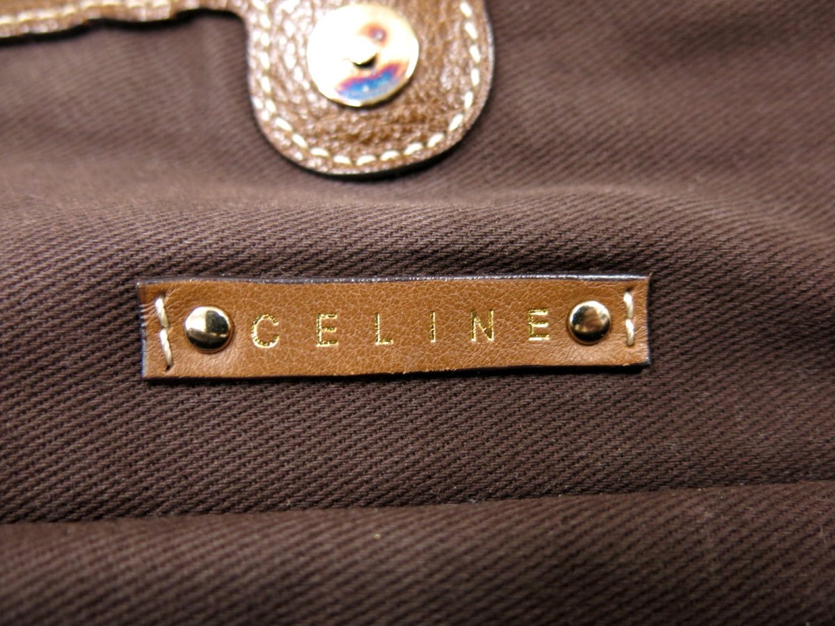 ●超美品●CELINE セリーヌ●ビタースウィート●馬車ロゴ刺繍●キャンバス カーフ レザー 本革●ハンド バッグ●ネイビー 茶●B5●Js45857の画像9