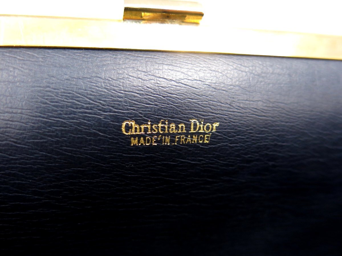 超美品●Christian Dior クリスチャン・ディオール●ロゴ金具●カーフ レザー 本革●がま口 セカンド クラッチ バッグ●ネイビー●Js45695_画像9