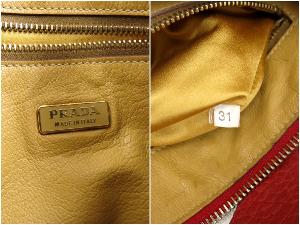 ◆美品◆PRADA プラダ◆ロゴ型押し◆カーフ レザー 本革◆ワン ショルダー バッグ◆レッド ゴールド金具◆イタリア製◆肩掛け◆A4847_画像10