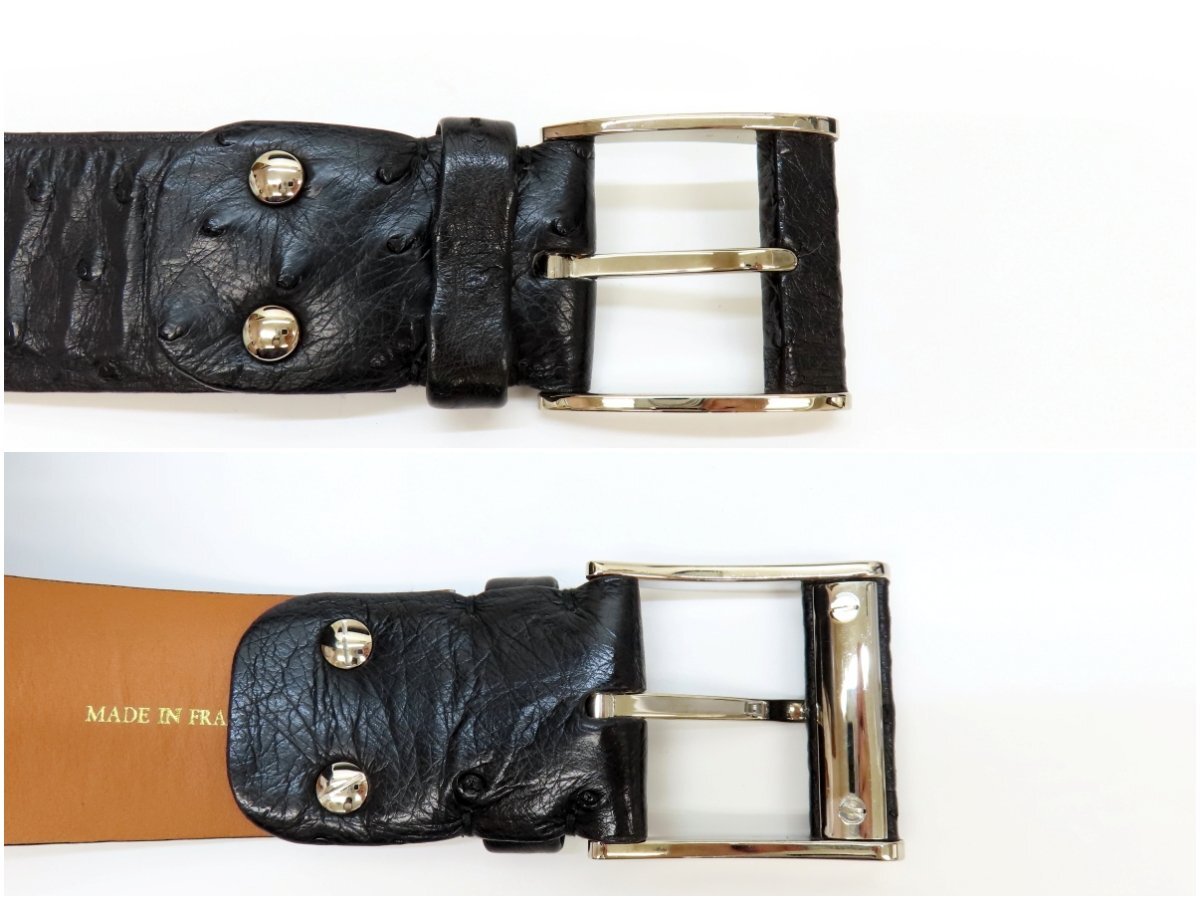* super-beauty goods * as good as new *ZILLIji Lee * men's * Ostrich book@.... leather * belt * black silver metal fittings *A4851