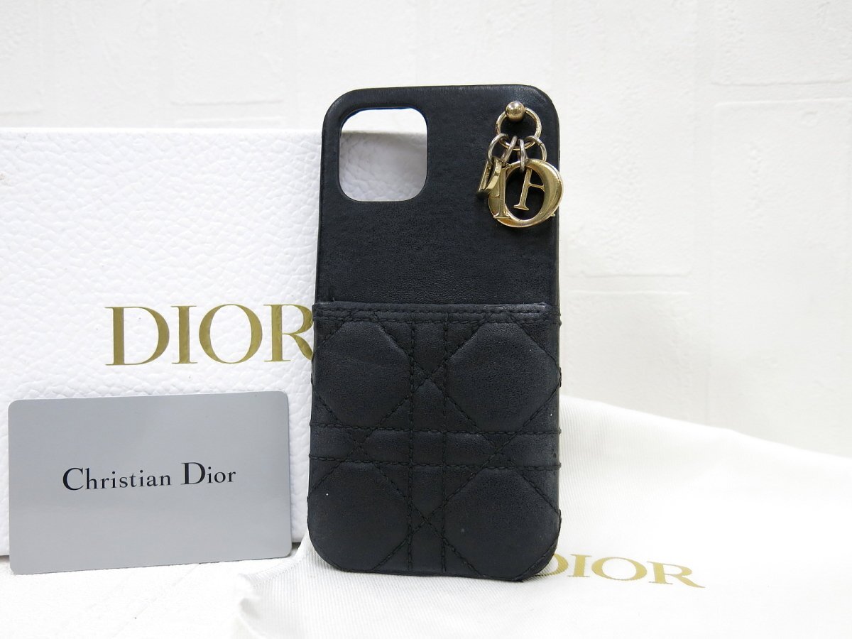 * beautiful goods *Christian Dior Christian * Dior *reti Dior kana -ju* ram leather original leather * smartphone case * black *iPhone*A4892