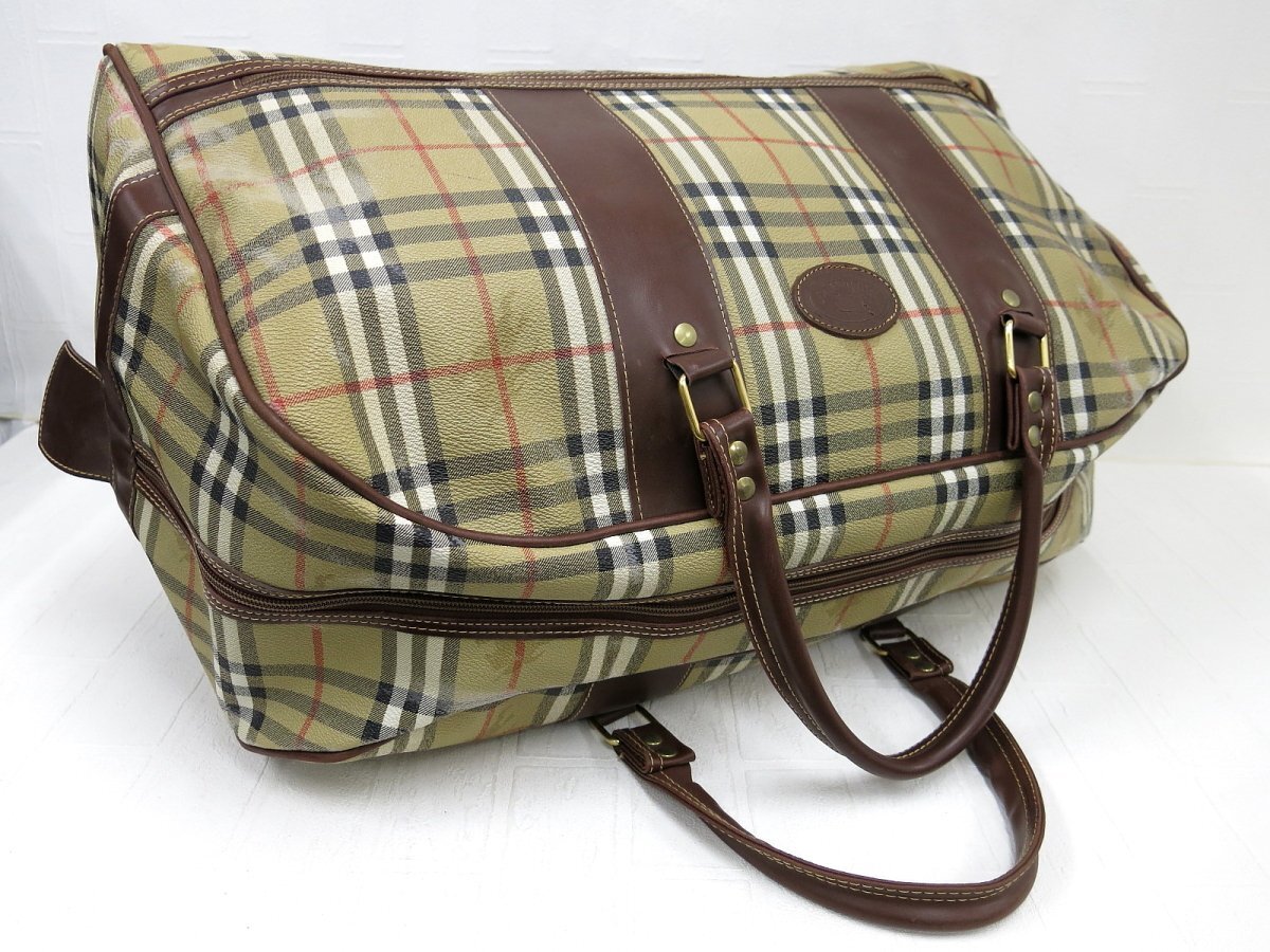 ◆美品◆BURBERRY バーバリー◆ノバチェック◆PVC カーフ レザー 本革◆ボストン バッグ◆ベージュ ブラック ホワイト レッド◆旅行◆A4907_画像2