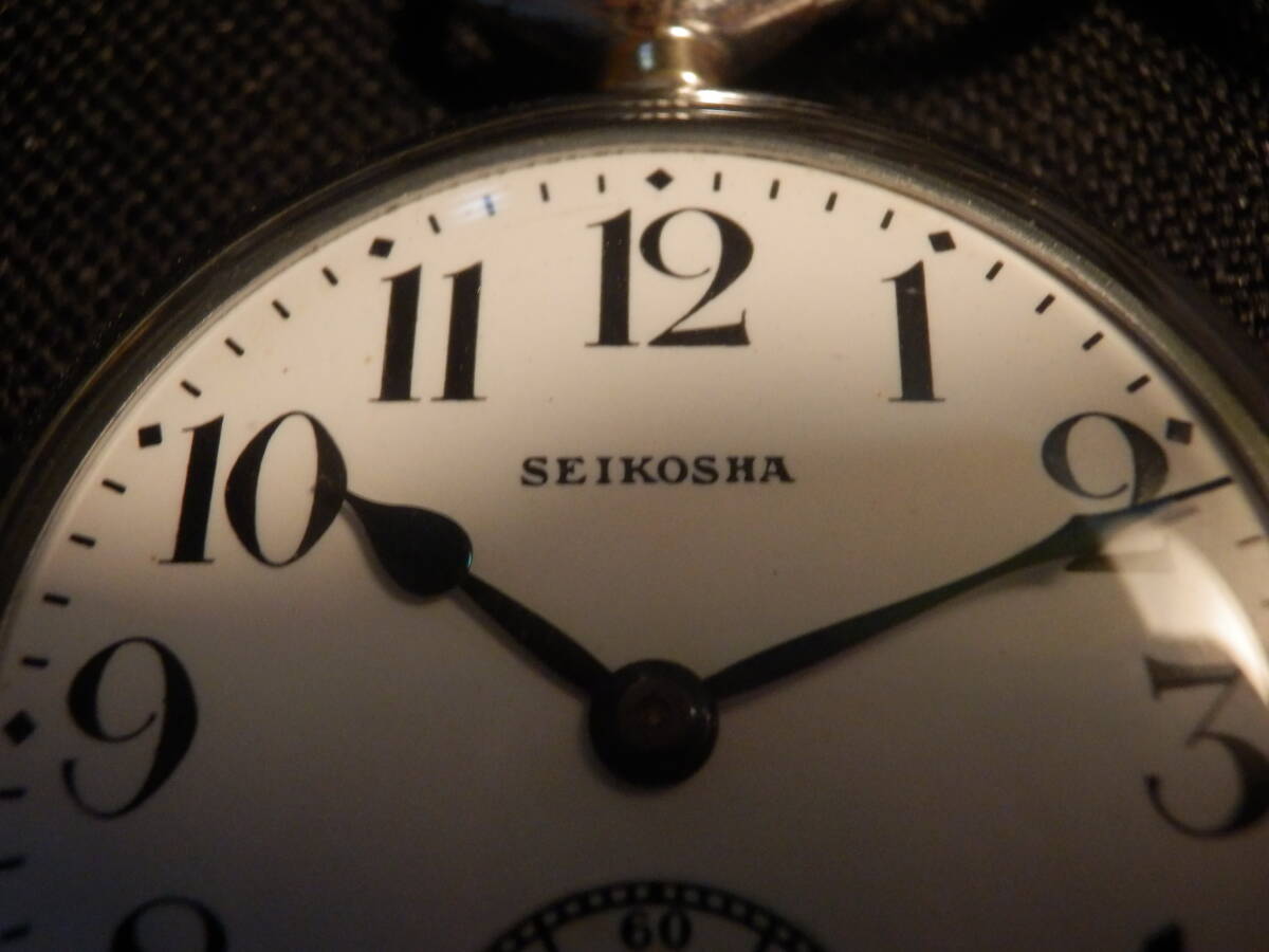  это поразительный время использования всего лишь. примерно 3 лет уже рука . абсолютно не входит ощущение роскоши подлинная вещь очень редкий прекрасный товар SEIKOSHA Seikosha ручной шт белый циферблат чёрный знак карманные часы 