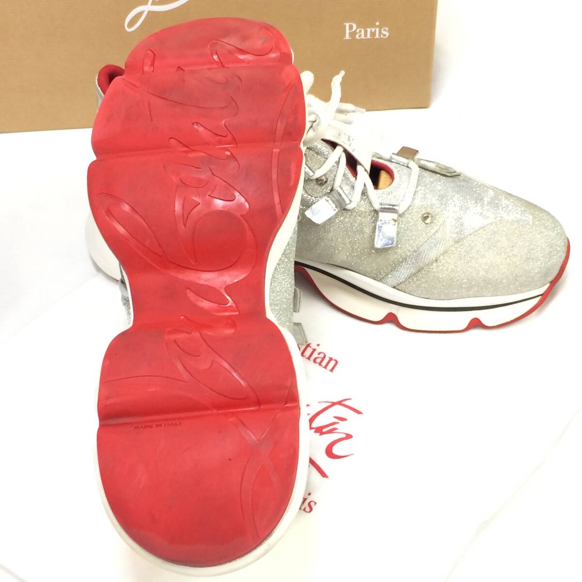 Christian Louboutin/クリスチャン ルブタン RED RUNNER DONNA /レッドランナー グリッター レースアップ ダットシューズ スニーカー _画像10