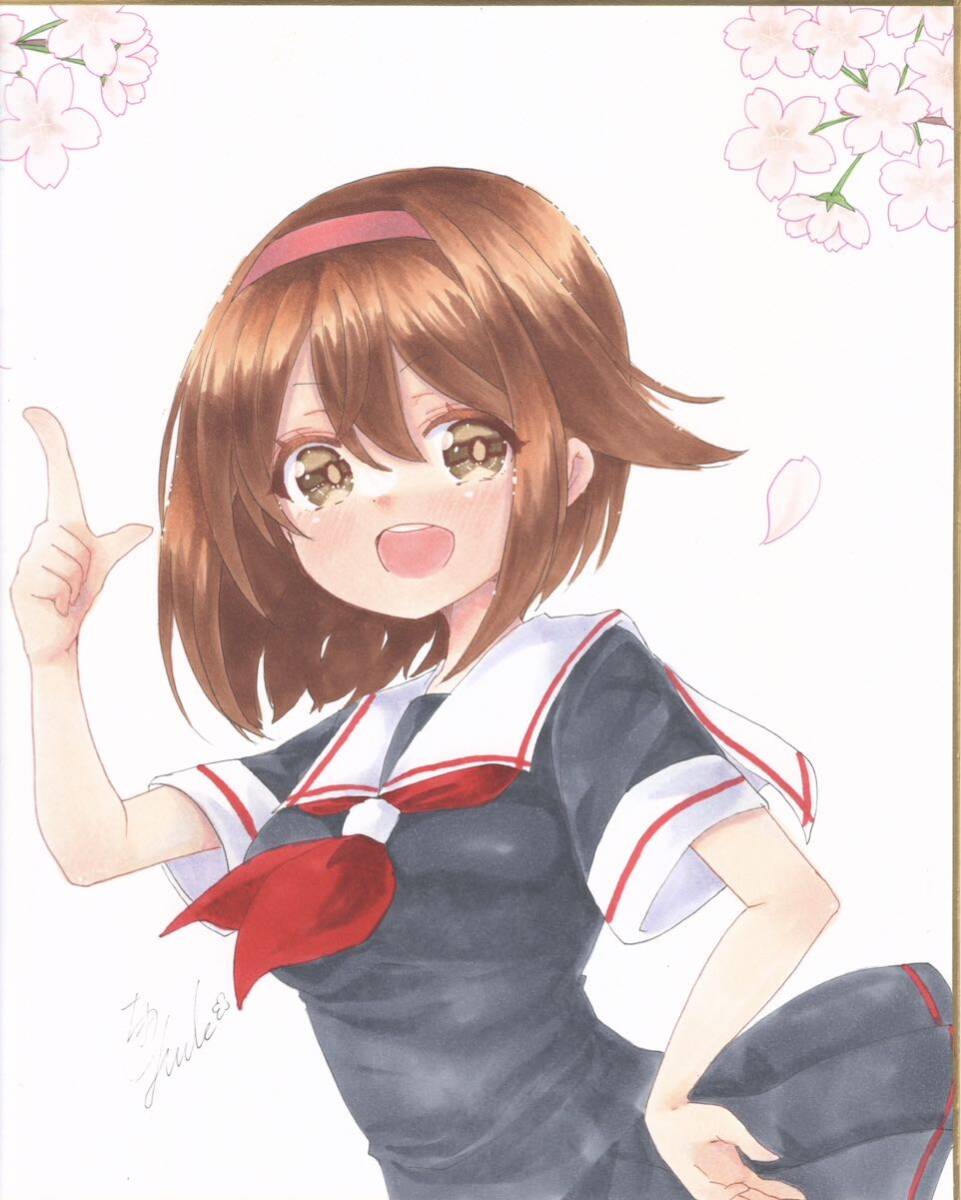 同人手描きイラスト☆艦これ☆艦隊これくしょん☆白露☆桜☆大色紙☆コピック☆ちまの画像2