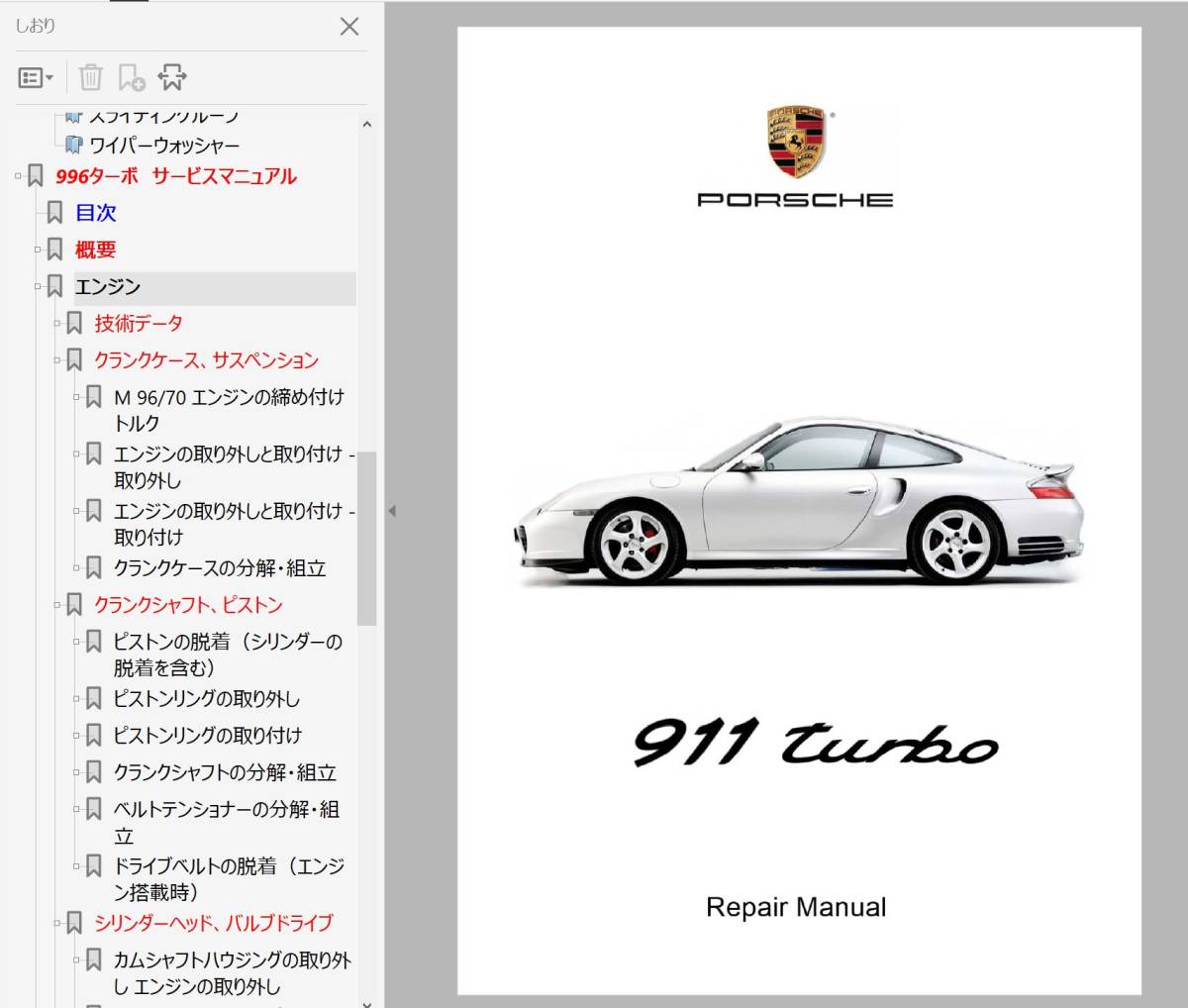 ポルシェ 911 996 Turbo GT2 ワークショップマニュアル 整備書 Ver2 修理書 配線図 パーツリスト オーナズマニュアル コンバーチブル  の画像1