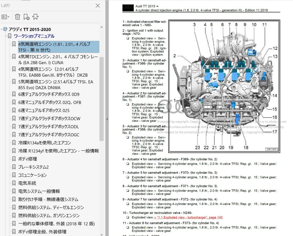 AUDI TT 8S 2015 - 2020 ワークショップマニュアル 整備書 クーペ ＆ スパイダー RS TTS S line ボディー修理 配線図の画像2