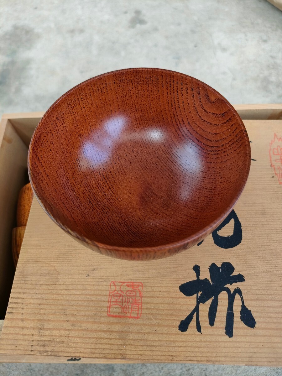 御椀 汁物 味噌汁椀 木製 5個 未使用品 木箱の画像4