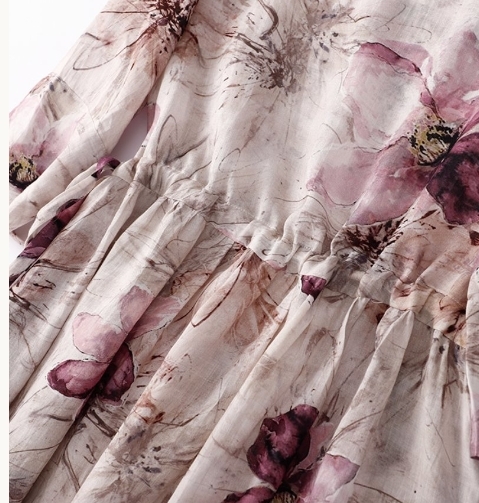 ロングスカート大人 上品 花柄プリント綿麻ワンピース レディース ワンピース 50代 60代 ファッション 薄手 夏のお出かけに Lの画像3