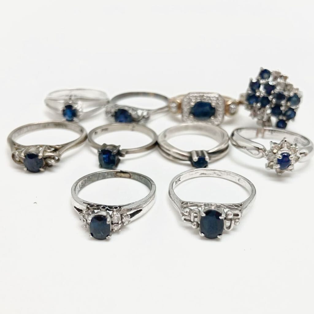「サファイアリング10点おまとめ」a 重量約24g 宝石 sapphire コランダム accessory jewelry 指輪 ring SV 925 silver CE0の画像1