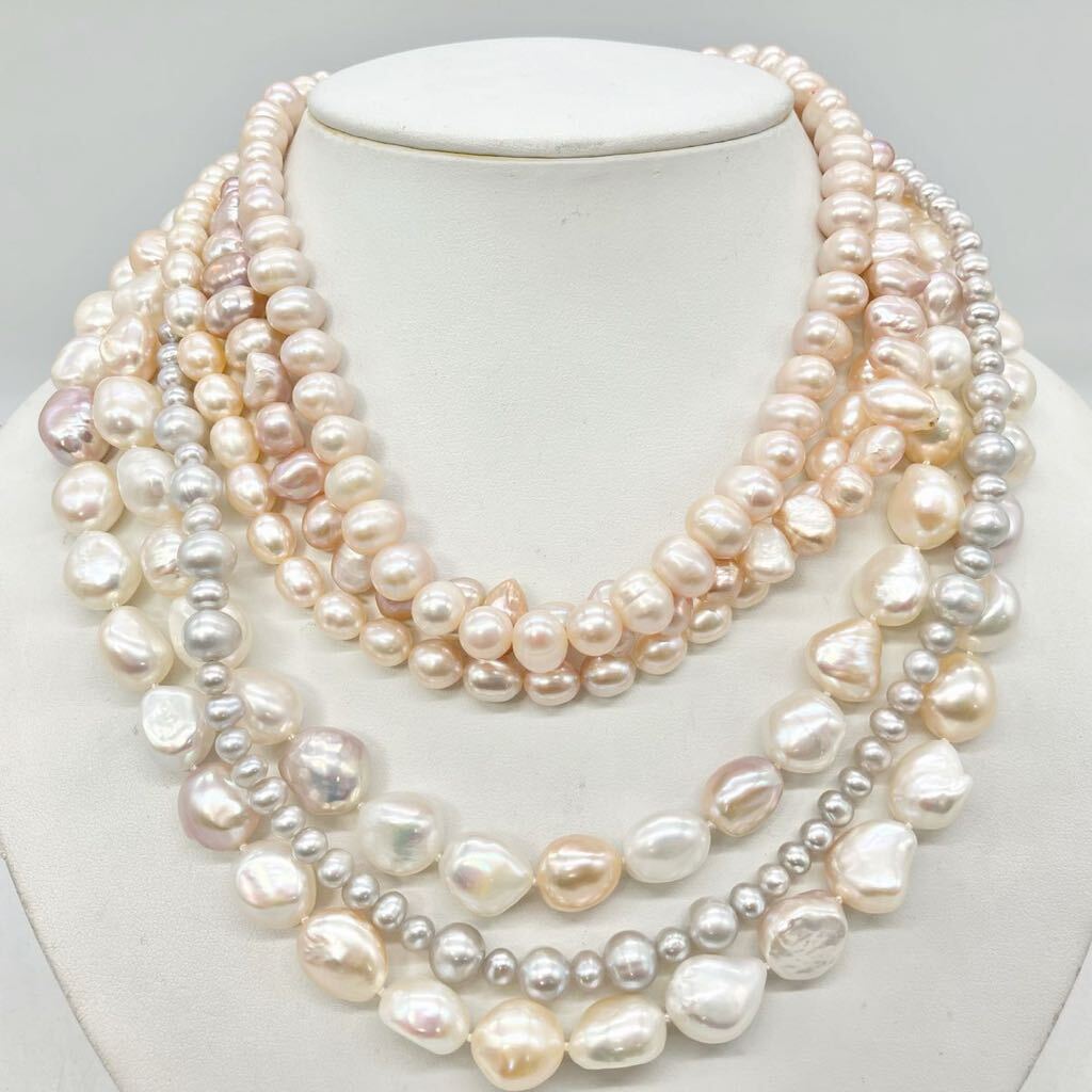 「淡水パールネックレスおまとめ」a 約301.5g 真珠 ケシ バロック ベビー pearl Pearl necklace jewelry silver DA0_画像1