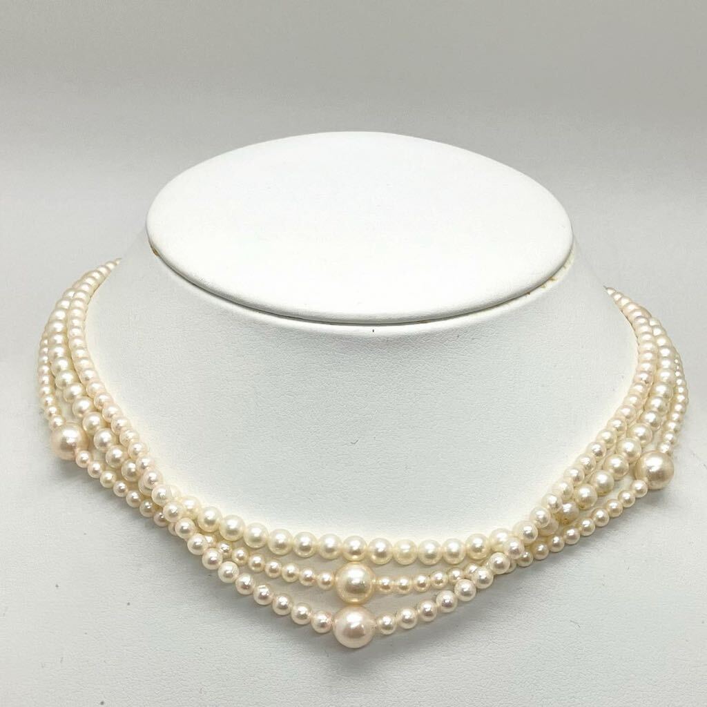 ［アコヤ本真珠ネックレス3点おまとめ] a 重量約30.0g 約2.5~TOP7.5mm ベビー ベビーパール pearl necklace silver DA0