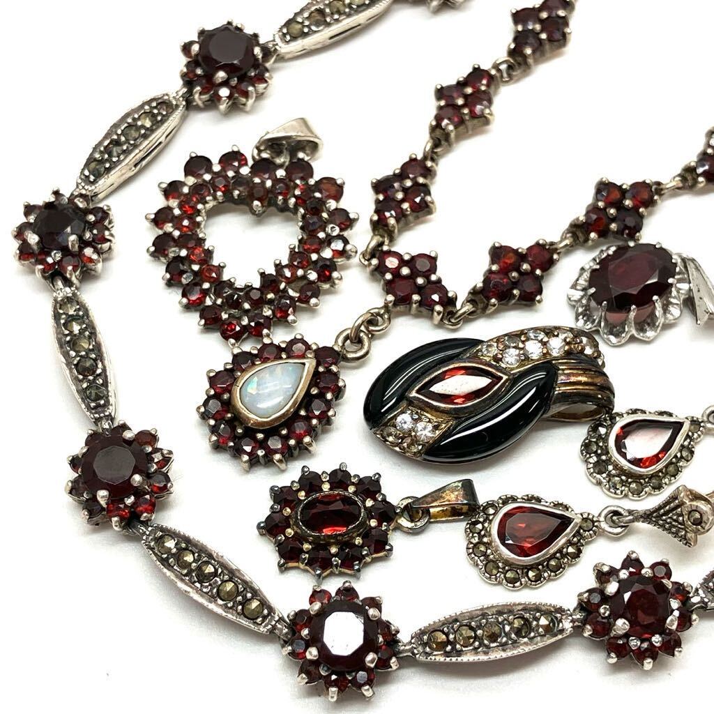 オパール付有!!［ガーネットアクセサリー7点おまとめ］a 重量約67.0g garnet opal jewelry ネックレス pendant THAILAND ヴィンテージ CE0の画像1