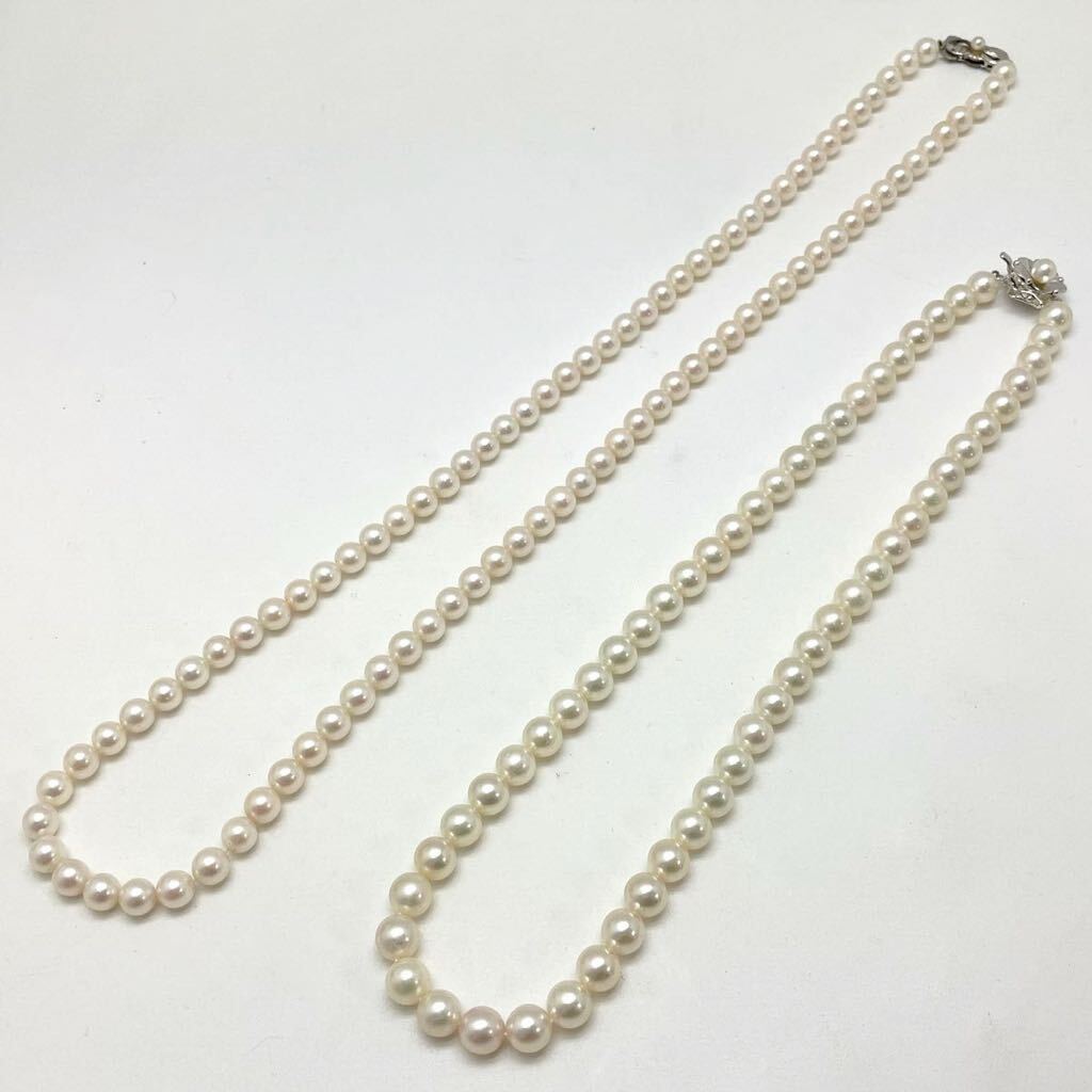 ［アコヤ本真珠ネックレス2点おまとめ] a 重量約65.0g 約6.0~7.5mm pearl necklace silver DA0の画像2