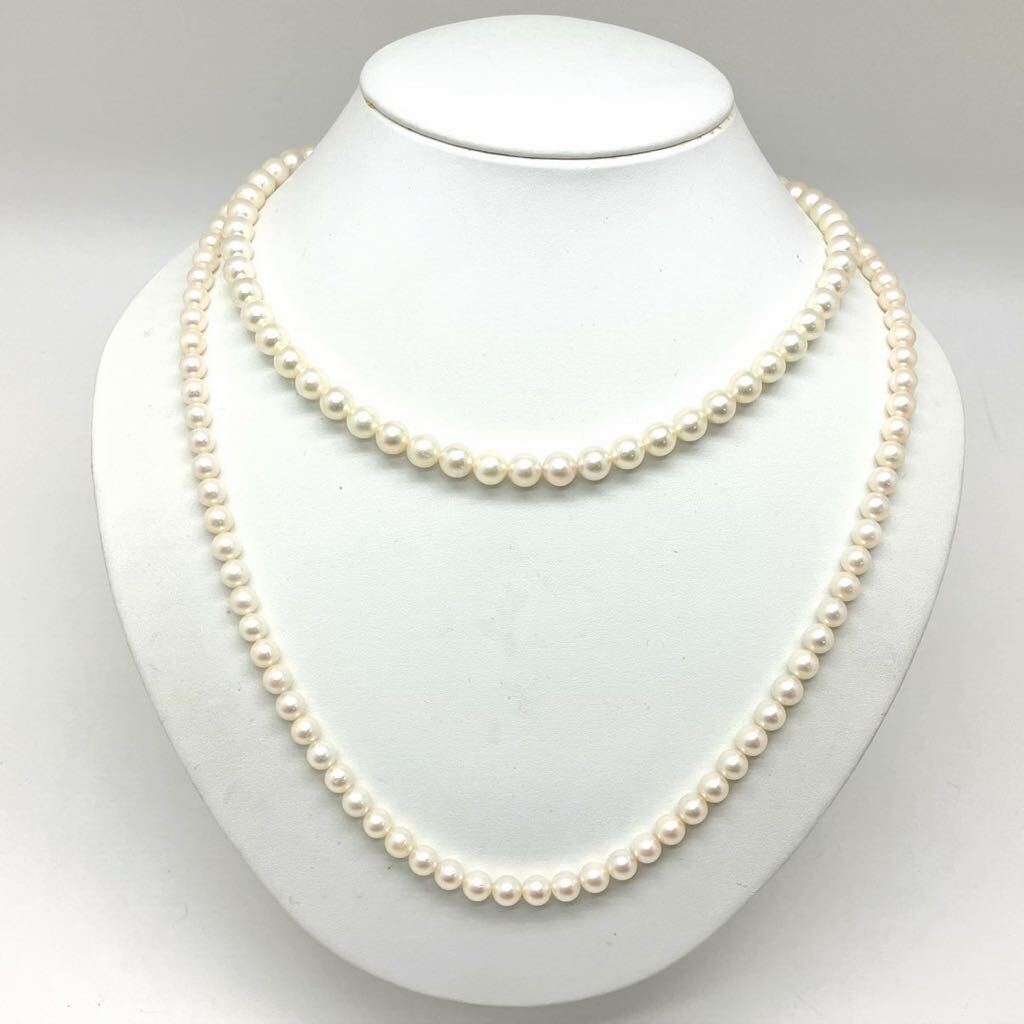 ［アコヤ本真珠ネックレス2点おまとめ] a 重量約65.0g 約6.0~7.5mm pearl necklace silver DA0の画像1