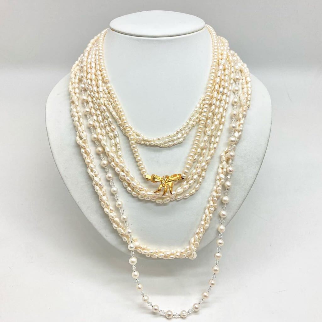 「淡水パールネックレス5点おまとめ」m 約135g 真珠 ケシ バロック ベビー pearl Pearl necklace jewelry silver DA0の画像1