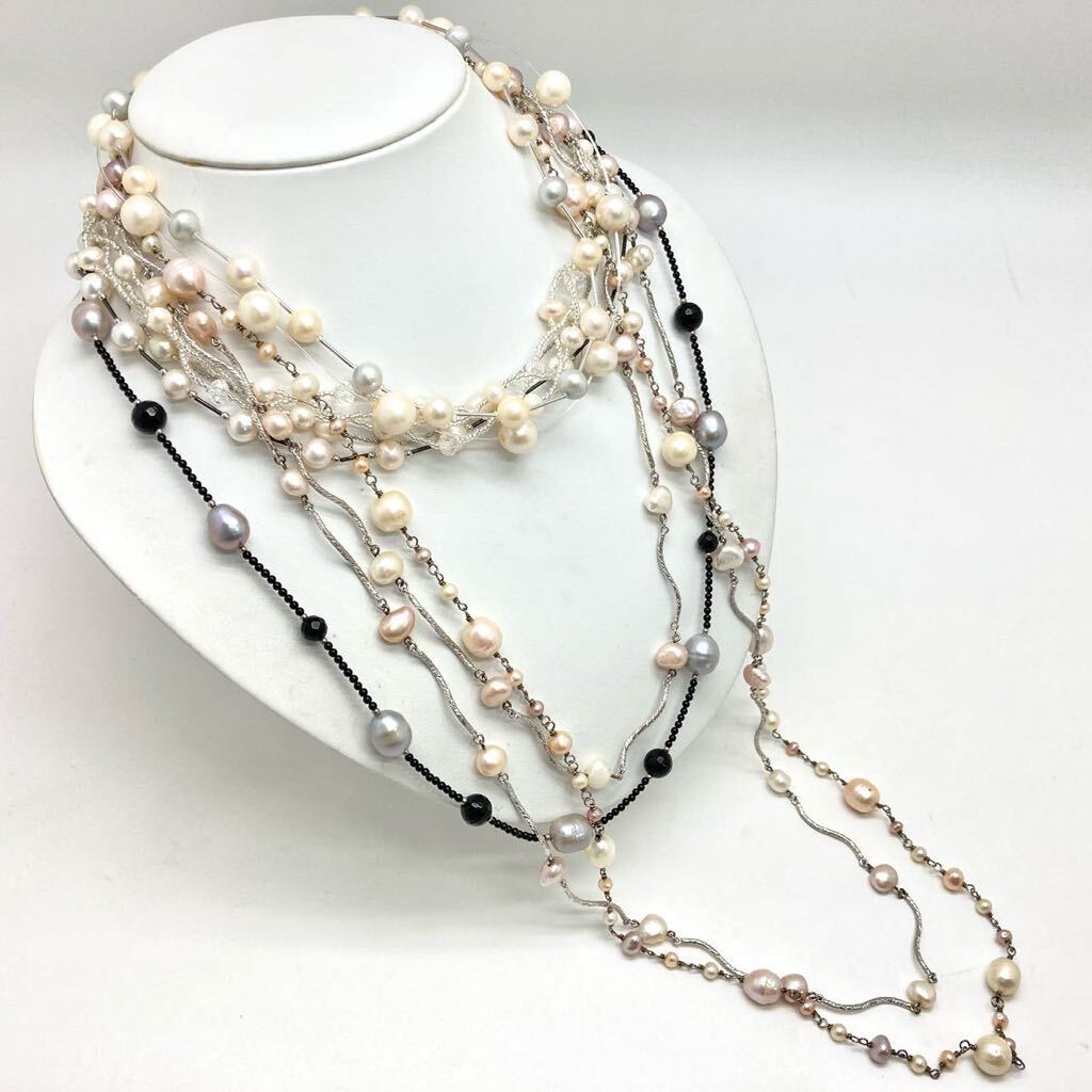 「本真珠ステーションネックレス8点おまとめ」 m 約155g バロック 黒蝶 パール baby pearl long necklace accessory jewelry アコヤ CE0_画像1