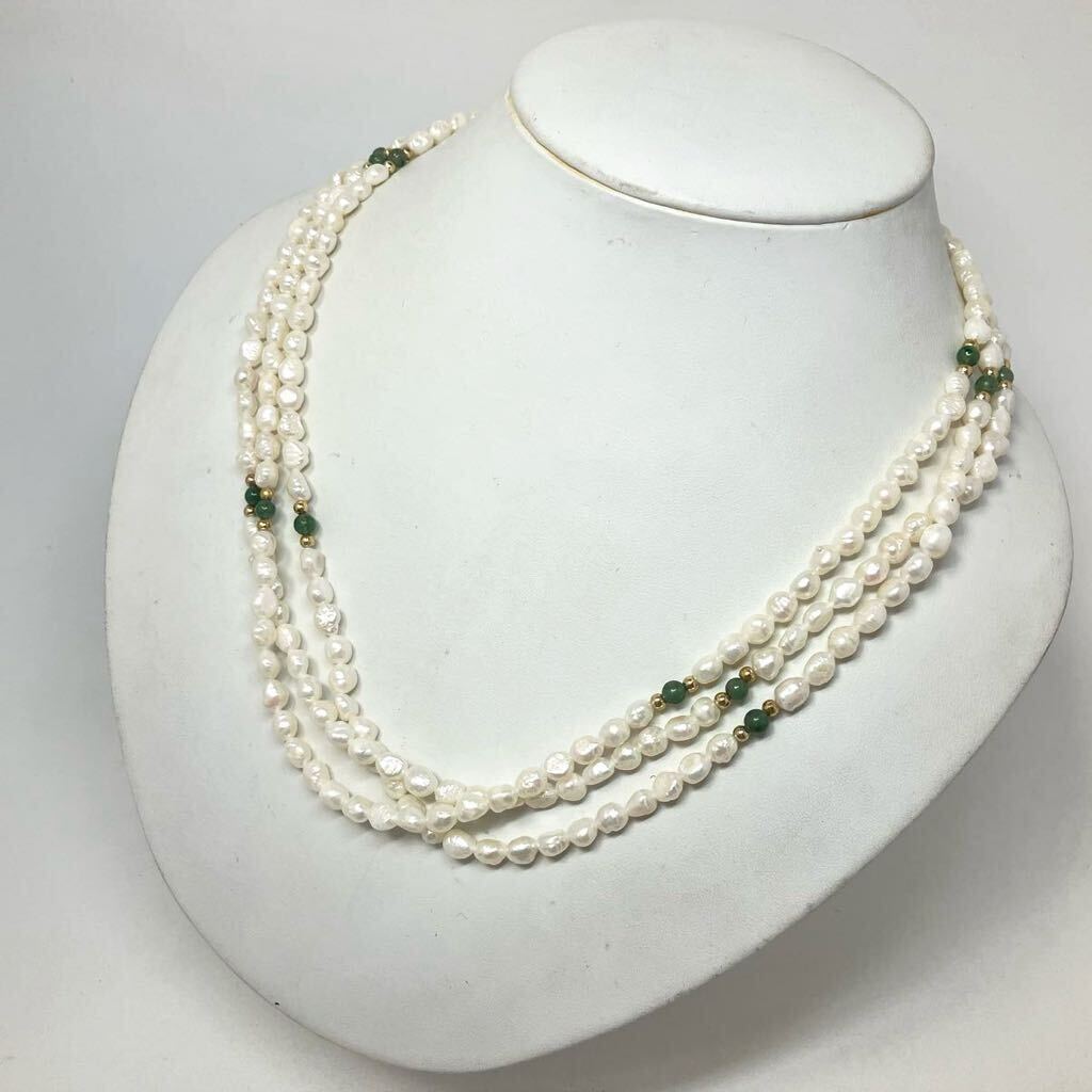 ［淡水ネックレス］m 約51.7g 約51.0cm pearl パール jewelry necklace ジュエリー accessory アクセサリー 水晶 石付 DA0/DA0_画像3