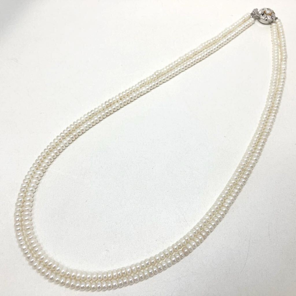 ［淡水2連ネックレス］m 約21.9g 約45.5cm pearl パール ボタン jewelry necklace ジュエリー accessory アクセサリー DA0/DA5_画像3