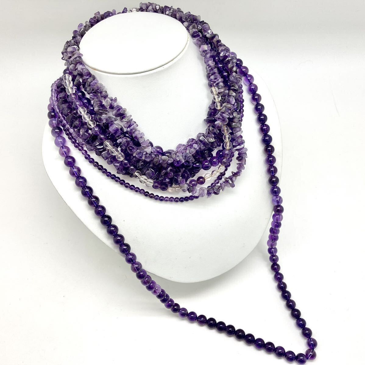 「アメシストネックレス8点おまとめ」a重量約338g アメジスト amethyst 紫水晶 necklace accessory jewelry ジュエリー silver CE0の画像1