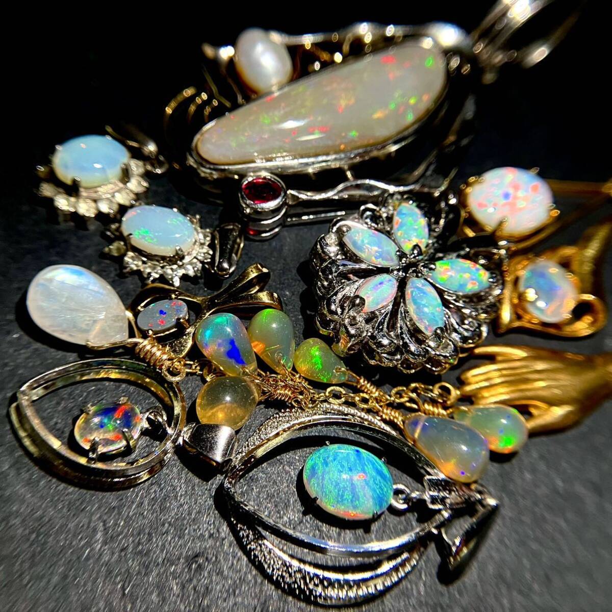 2WAY有!!［オパールペンダントトップおまとめ］a 重量約33.5g opal pendant water white fire black 遊色 合成 accessory 925 silver CE0の画像2