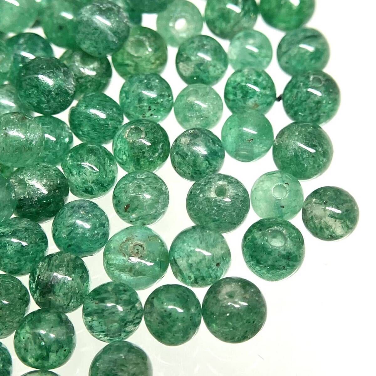 ［エメラルドアクセサリーパーツおまとめ］a 重量約12.0g 約3.5~3.8mm ルース 裸石 宝石 ジュエリー emerald 丸 両穴 necklace CE0の画像2