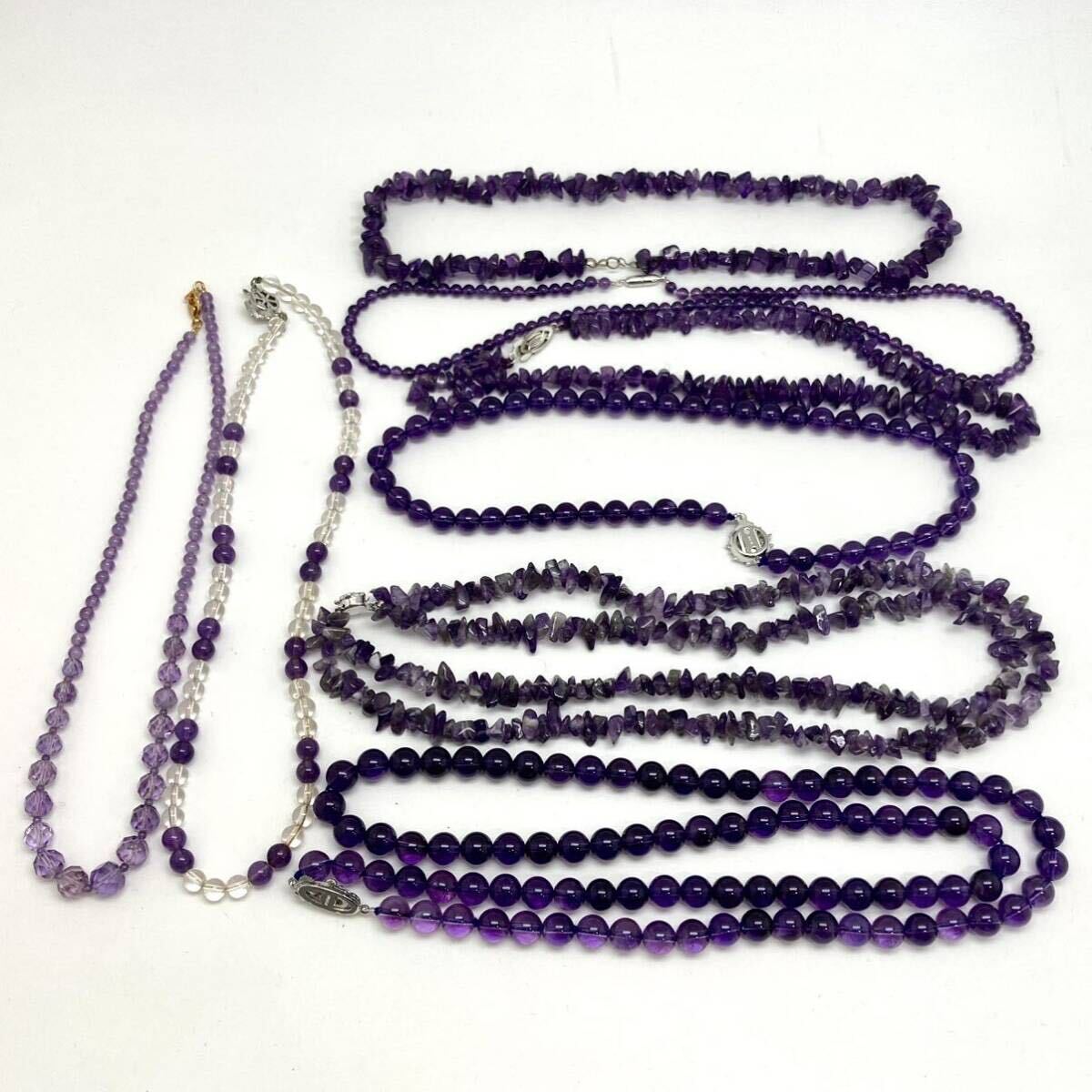 「アメシストネックレス8点おまとめ」a重量約338g アメジスト amethyst 紫水晶 necklace accessory jewelry ジュエリー silver CE0の画像2