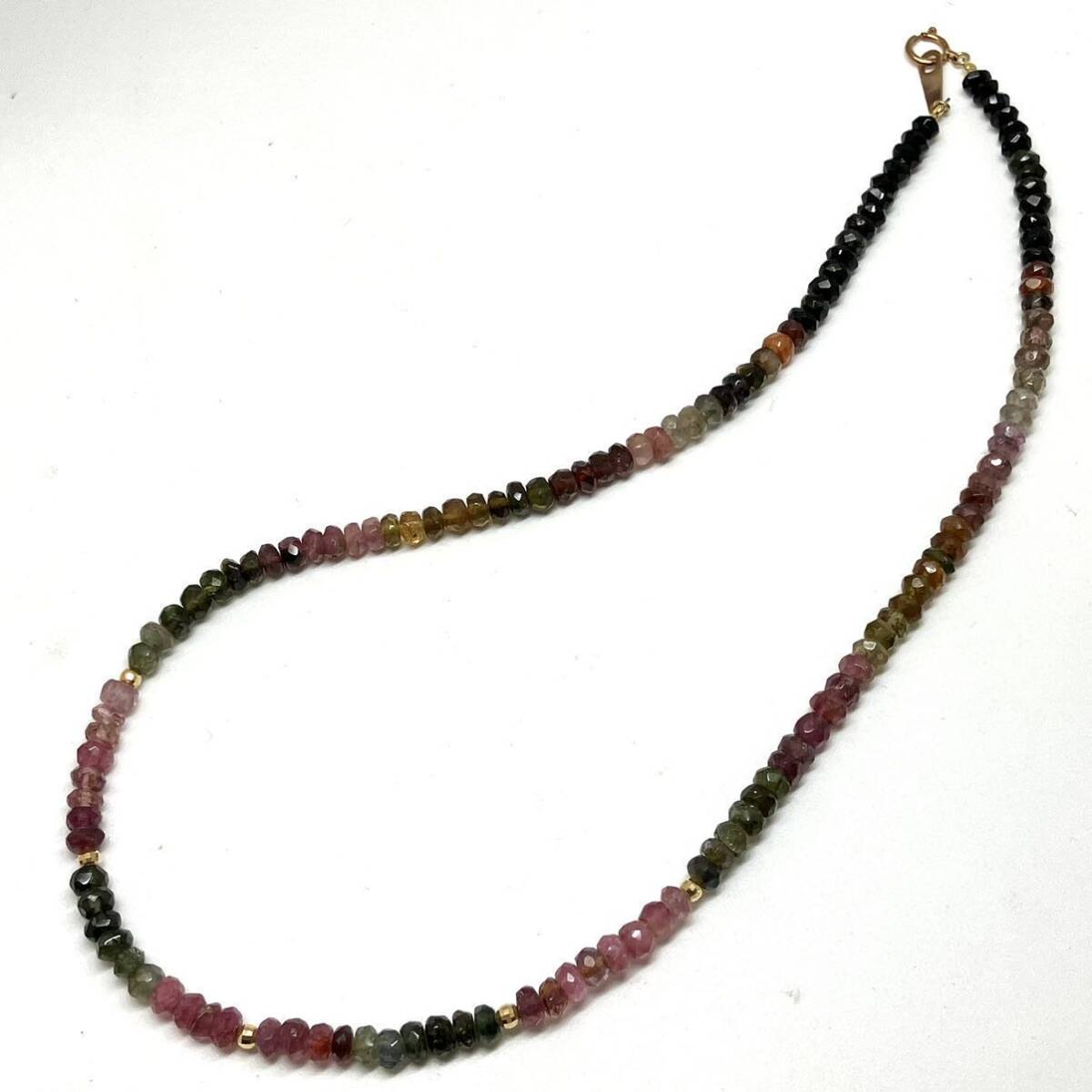 ［K18マルチカラートルマリンネックレス ］a ◎重量約16.5g 約44cm 飾り珠 18金 tourmaline multicolor necklace jewelry green pink DD0_画像2