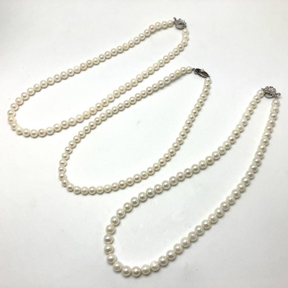 ［アコヤ本真珠ネックレス3点おまとめ］a 重量約76.9g 約6.0~7.0mm珠 真珠 パール pearl necklace accessory jewelry silver DA0_画像2
