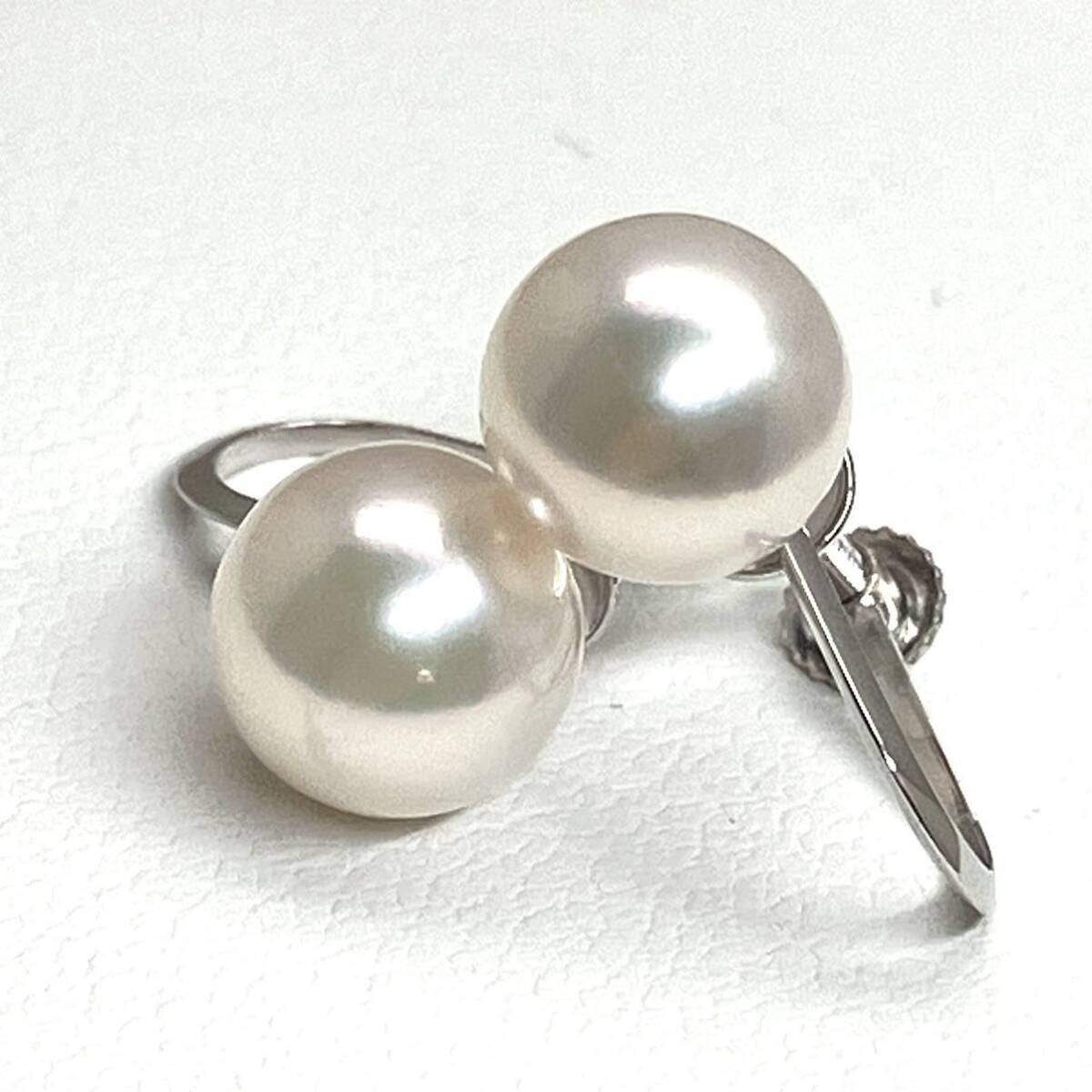 ［K14WG アコヤ本真珠イヤリング］a 重量約1.8g 7.5mm珠 pearl Perl パール 冠婚葬祭 earring pierce jewelry ジュエリー DD0の画像1