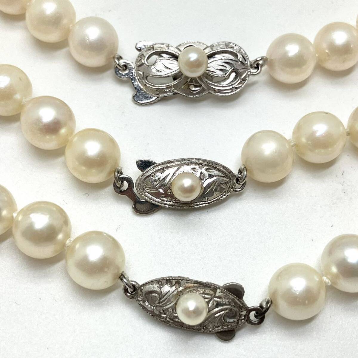 ［アコヤ本真珠ロングネックレス3点おまとめ] a 重量約88.0g 約7.0~7.5mm pearl necklace long silver DA0_画像4