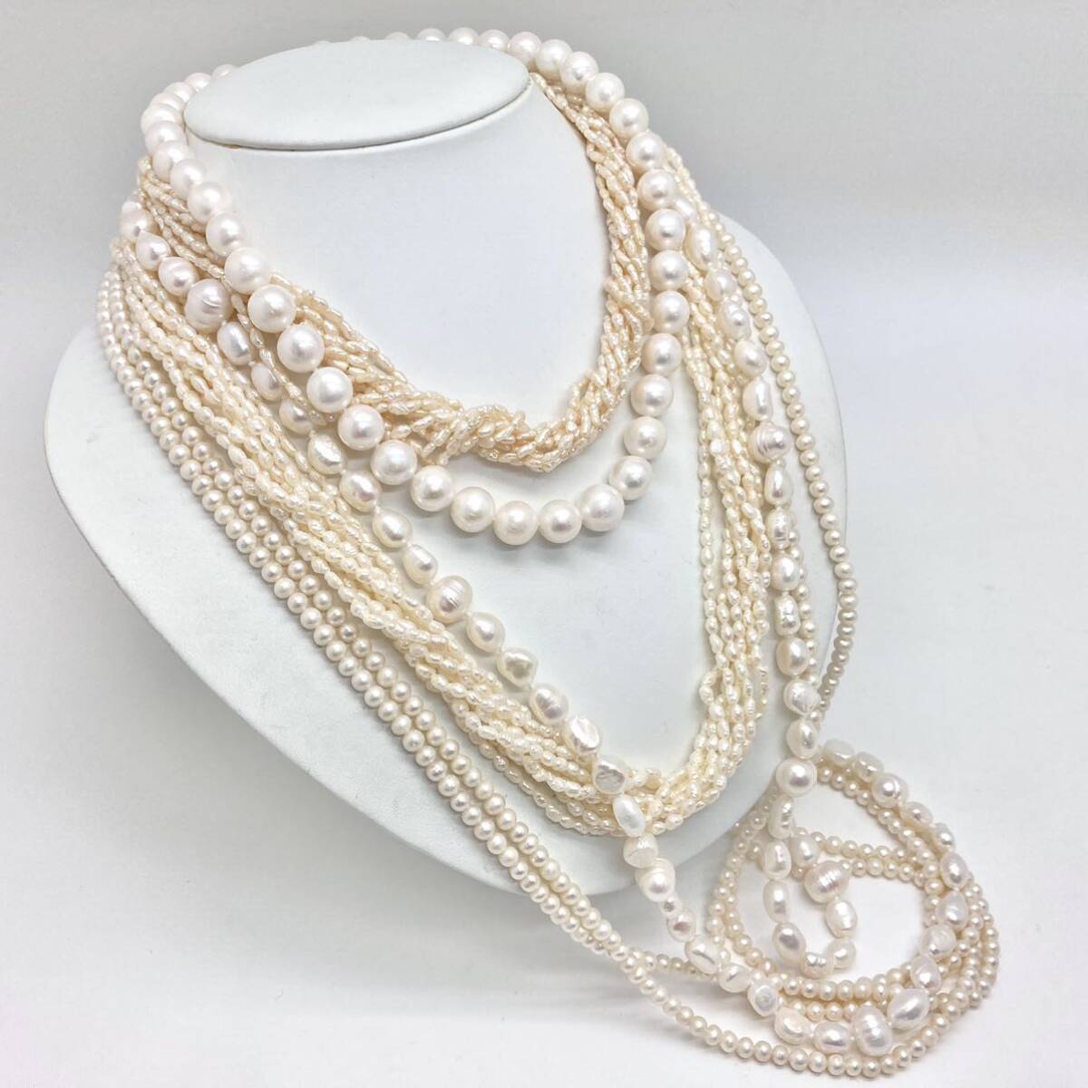 「淡水パールネックレス5点おまとめ」a 約309g 真珠 ケシ バロック ベビー pearl Pearl necklace jewelry silver DA0_画像1