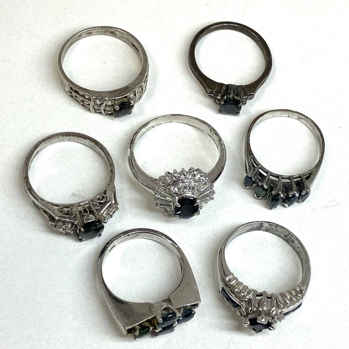 ［サファイアリング7点おまとめ］a重量約22.0g 宝石 sapphire コランダム accessory jewelry 指輪 ring SV 925 10号 15号 17号silver CE0の画像5