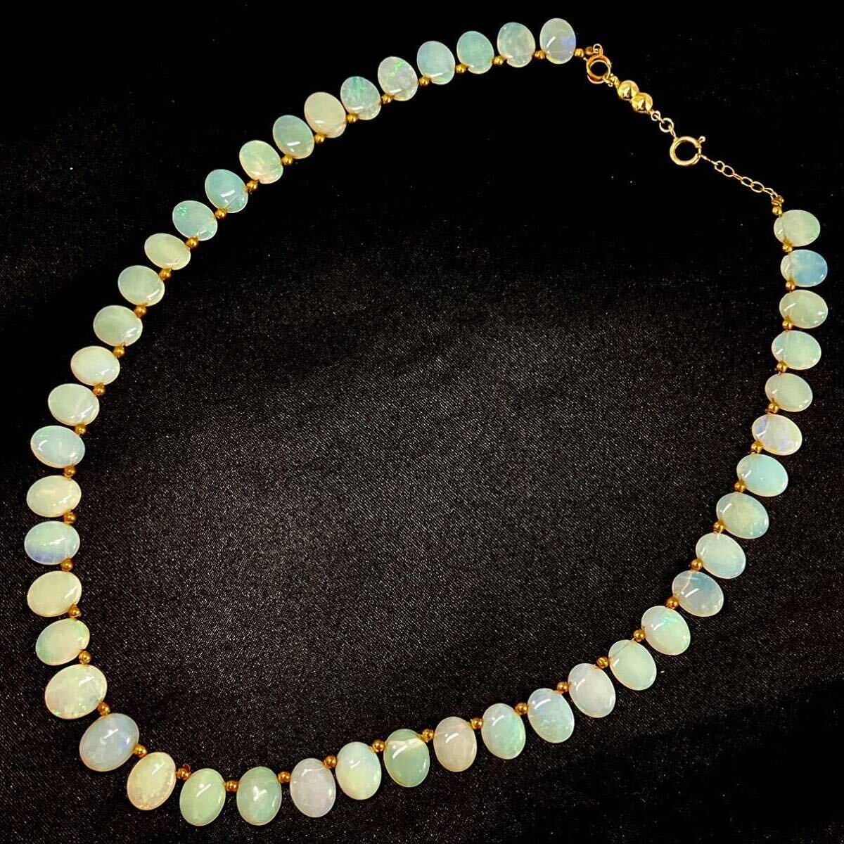 ［オパールネックレス］a ◎重量約14.6g opal necklace water white ホワイト 約46.5cm K18 遊色 合成 accessory jewelry silver DC0_画像3