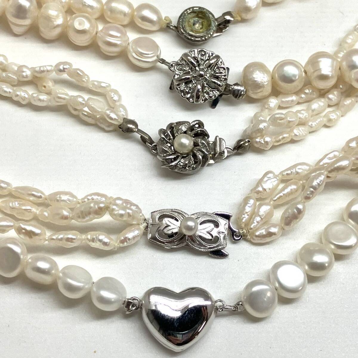 ［淡水パールネックレス5点おまとめ］a 重量約179.0g 真珠 オーバル ポテト バロック ケシ necklace accessory jewelry silver DA0の画像8