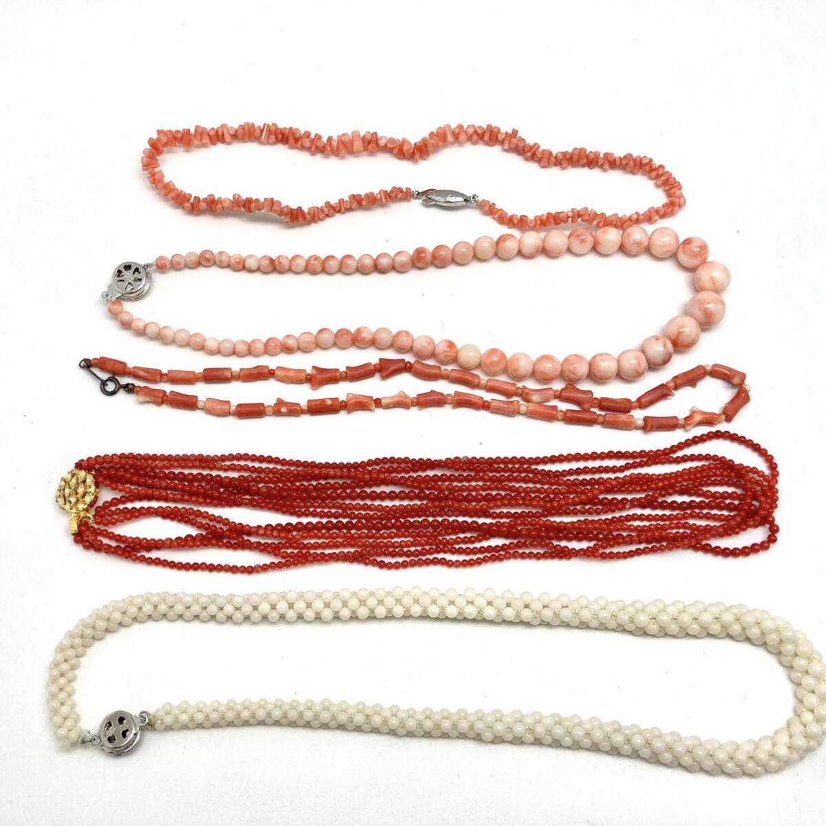 [.. necklace 5 point . summarize ]m weight approximately 128g coral san .necklace coral coral red peach color branch circle sphere white silver DB0 long 