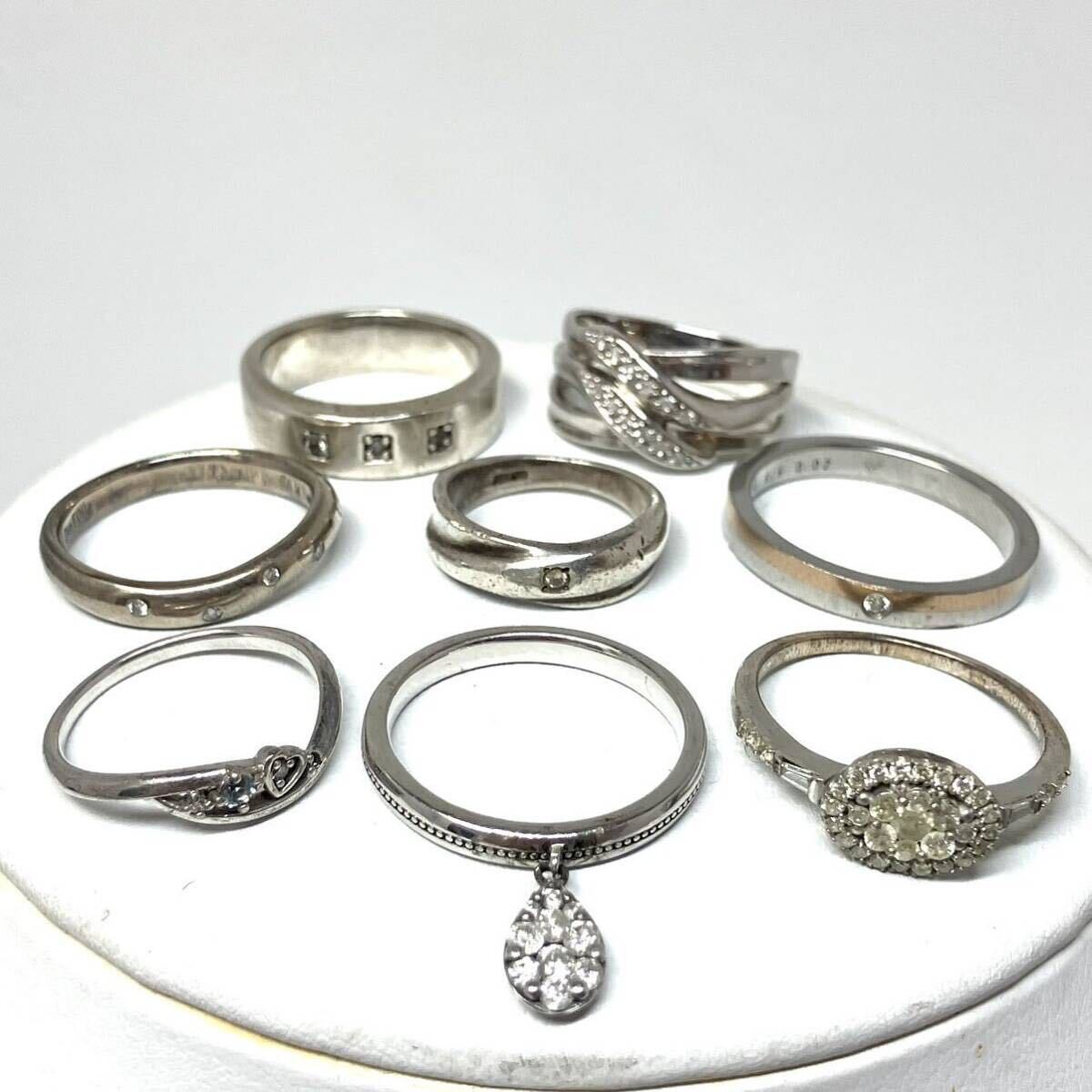［ダイヤモンドリング8点おまとめ］m 約22.5g リング silver 925 指輪 シルバーアクセサリー diamond 0.40 0.01 0.02 0.08 ete CE0の画像1
