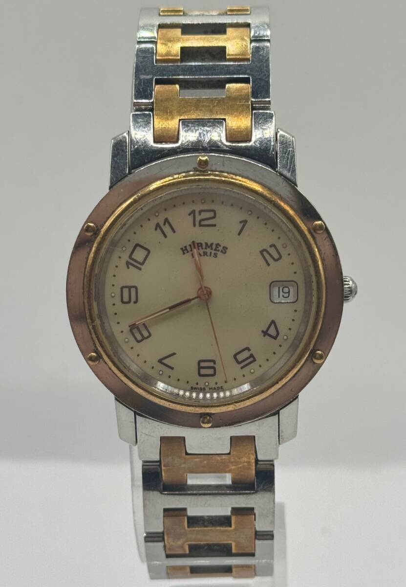 HERMES エルメス クリッパー CL6.720 アイボリー文字盤 腕時計 メンズ 不動品の画像1