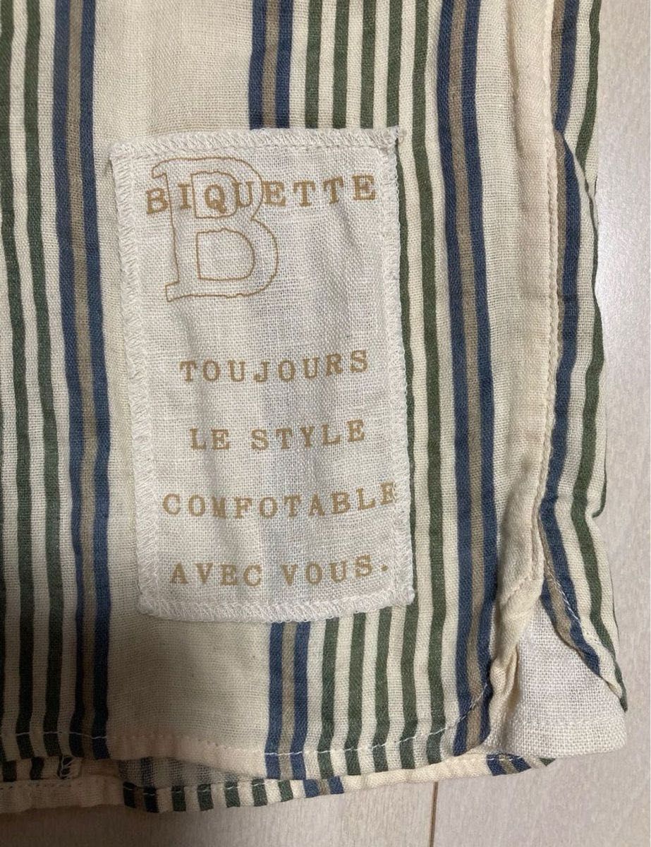 【送料無料】Biquette ビケット　キムラタン　ノーカラーシャツ　長袖シャツ　サイズ120 麻　匿名配送