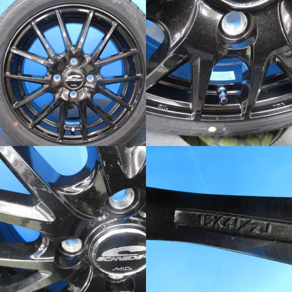 N-BOX タント 4本 ブラック 15インチ 4H 4穴 PCD 100 新品 165/55R15 夏タイヤ 夏用 中古 アルミホイールセット ソリオ などに！_画像4