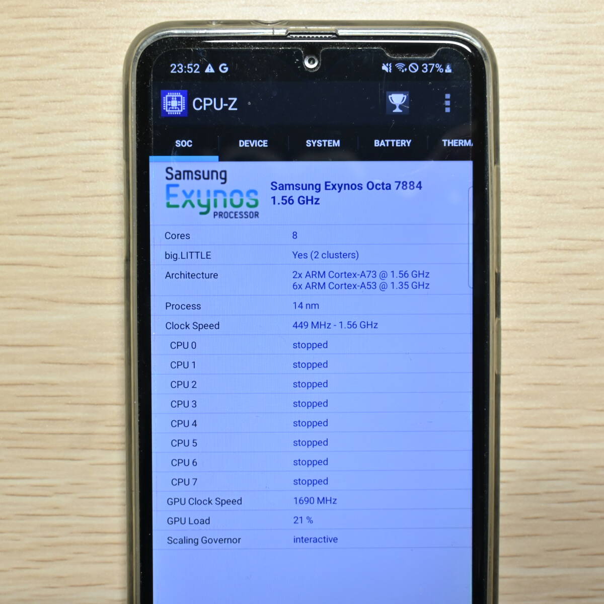 Galaxy A20 SCV46 ブラック 32GB au 4G LTE スマートフォン【SIMロック解除済】_CPU情報(CPU-Z)