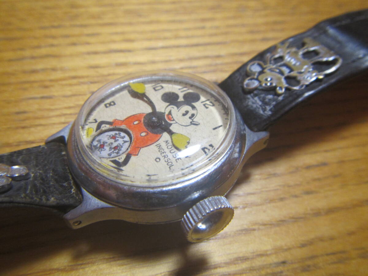 Ingersoll Mickey Mouse Watch インガソル ミッキーマウス 1930年代 機械式手巻き 元気に稼働、オリジナルバンド 箱と保証書付きの画像2