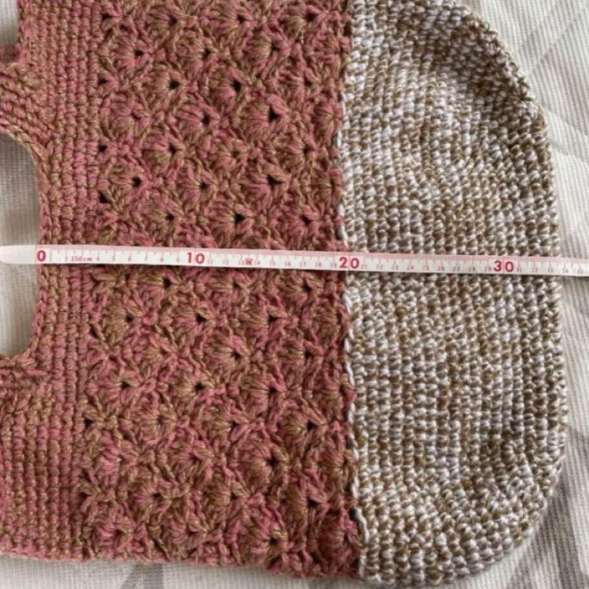 ハンドメイド☆麻と毛糸の引き揃え 大きめトートバッグ 手編み