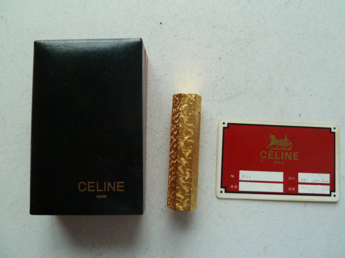CELINE セリーヌ 六角形 ガスライター 金色モデル 箱 ギャランティカード付き 着火未確認の画像1